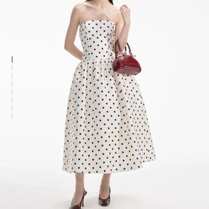 Self portrait Strapless White (ivory) Polka Dot Midi Dress